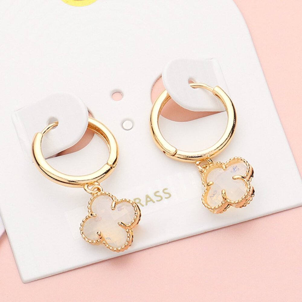 Quatrefoil Stone Cluster Dangle Huggie Earrings